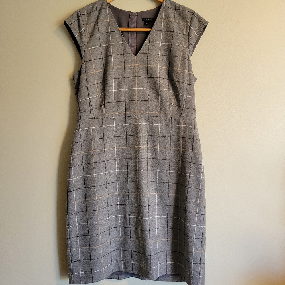 Ann Taylor Grey Suit Dress, V-Neck, Size 12